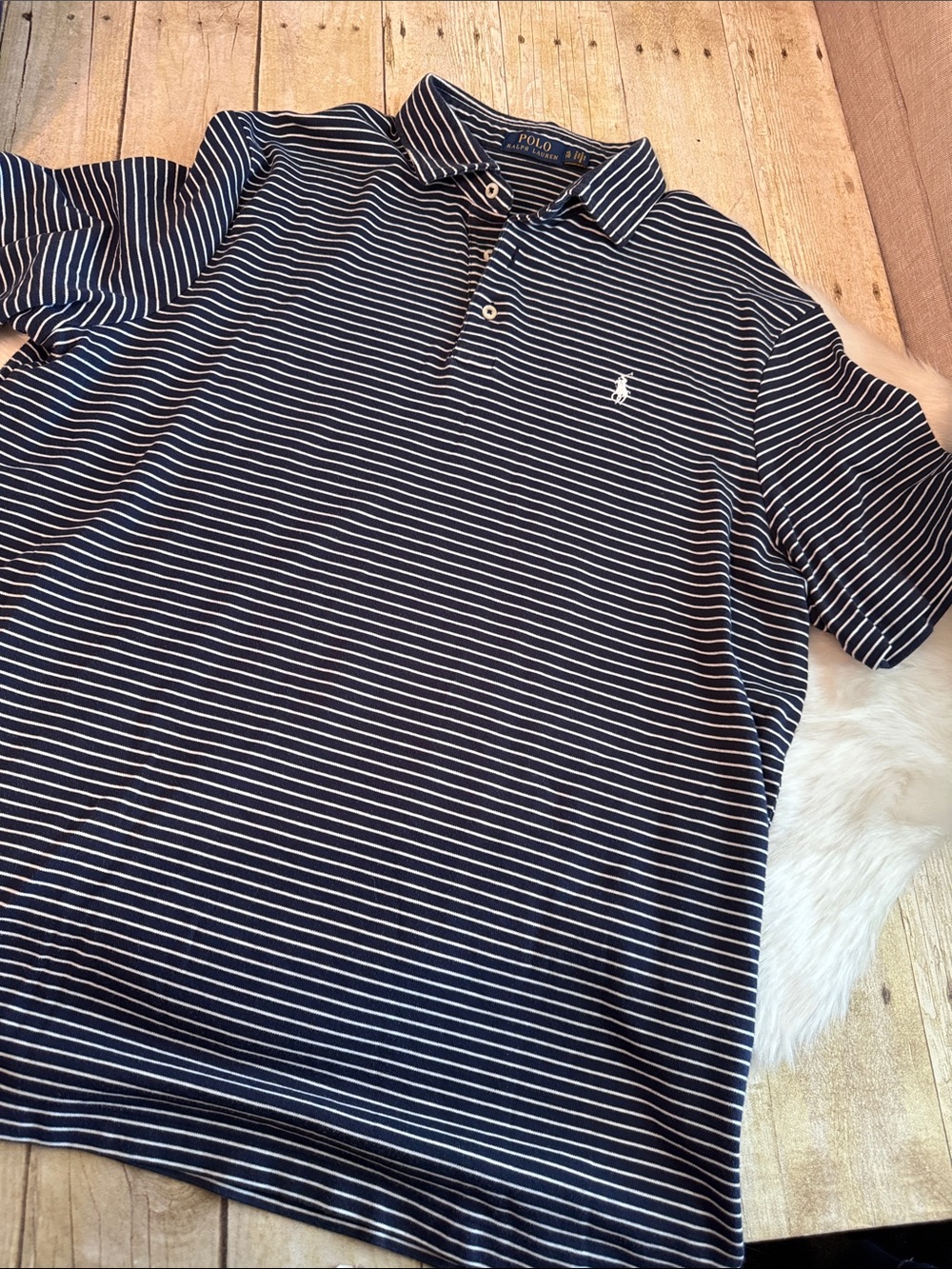 Polo Ralph Lauren Golf Navy White Stripe Tour Pique Short Sleeve Polo Shirt